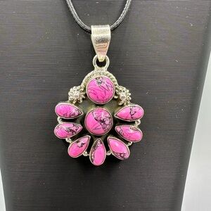 🌸 Cherry Blossom Turquoise Sterling Silver 925 Necklace Pendant Handmade Flower